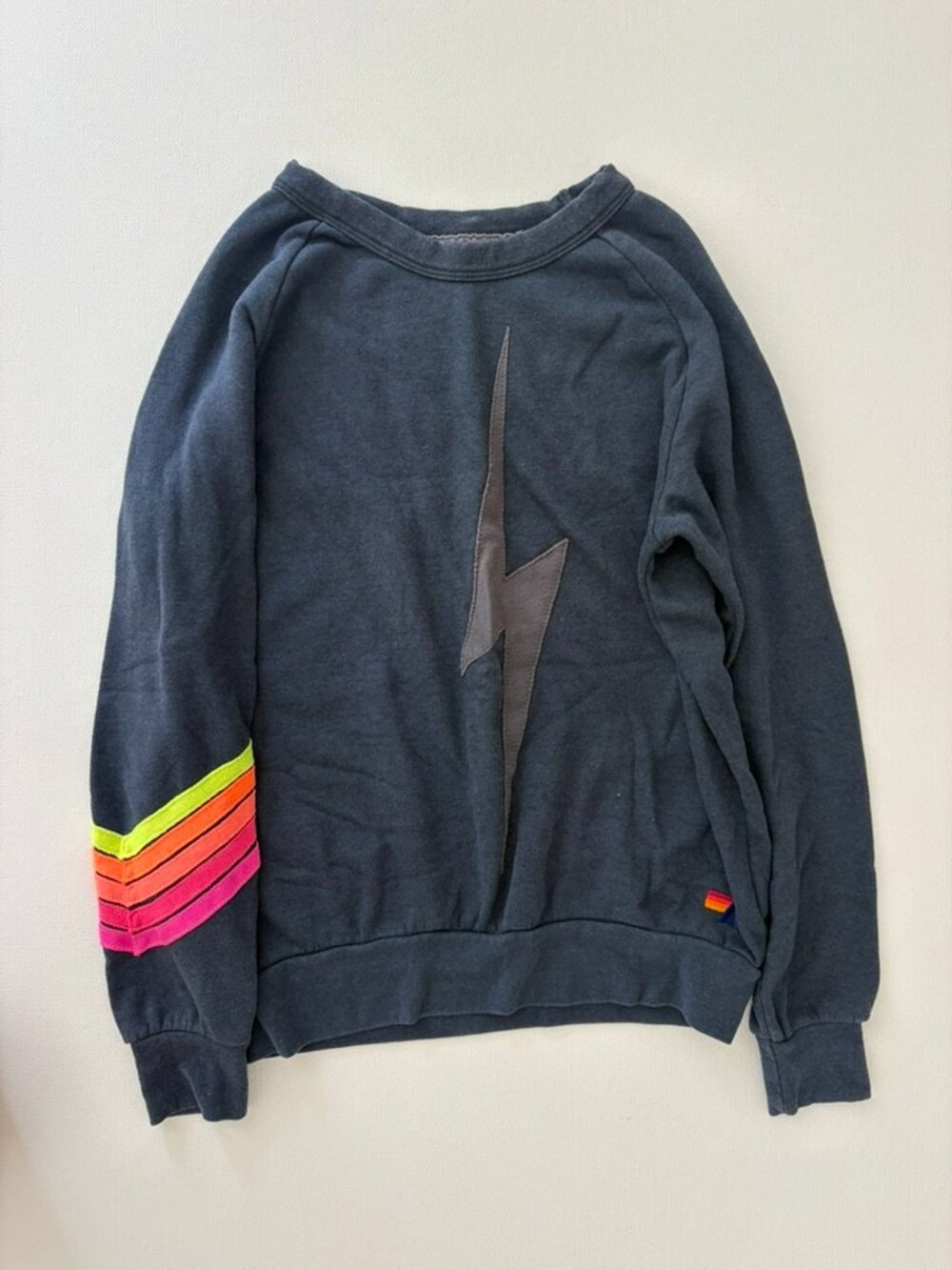 Aviator Nation Bolt Rainbow Stripe Crew Sweatshirt XS